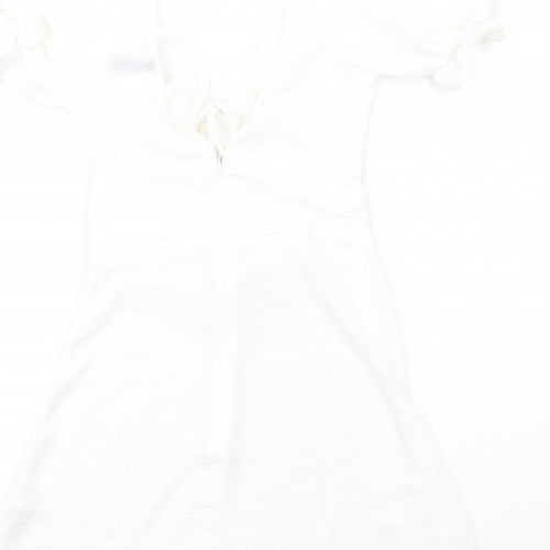 ASOS Womens White Polyester A-Line Size 8 V-Neck Zip