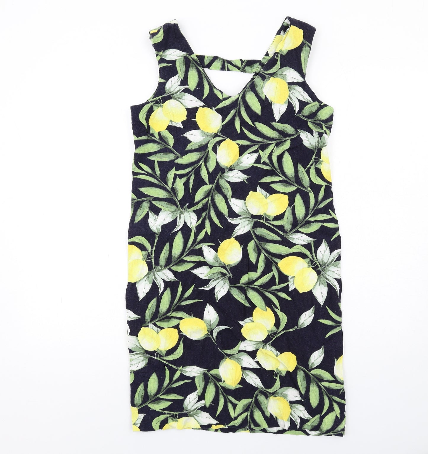 M&Co Womens Multicoloured Geometric Viscose Tank Dress Size 8 V-Neck Pullover - Lemons Print