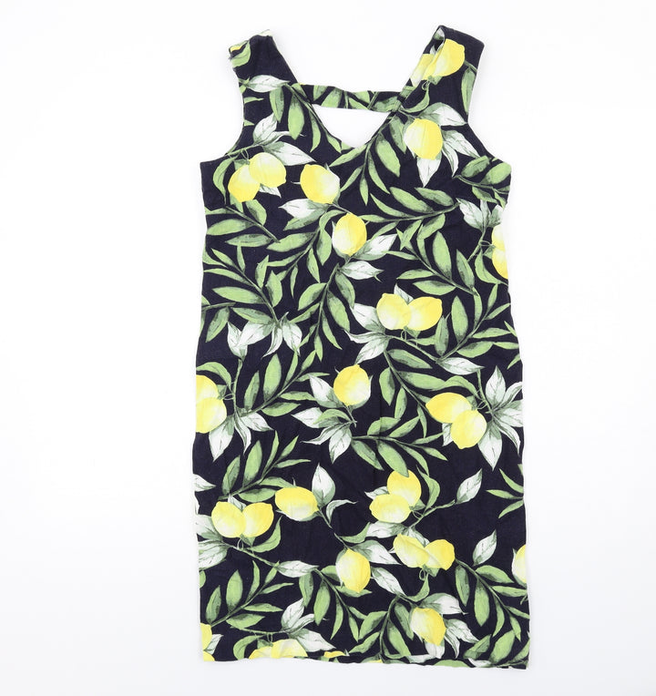 M&Co Womens Multicoloured Geometric Viscose Tank Dress Size 8 V-Neck Pullover - Lemons Print