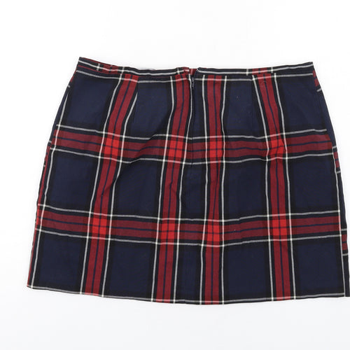 New Look Womens Blue Plaid Cotton Mini Skirt Size 14 Zip
