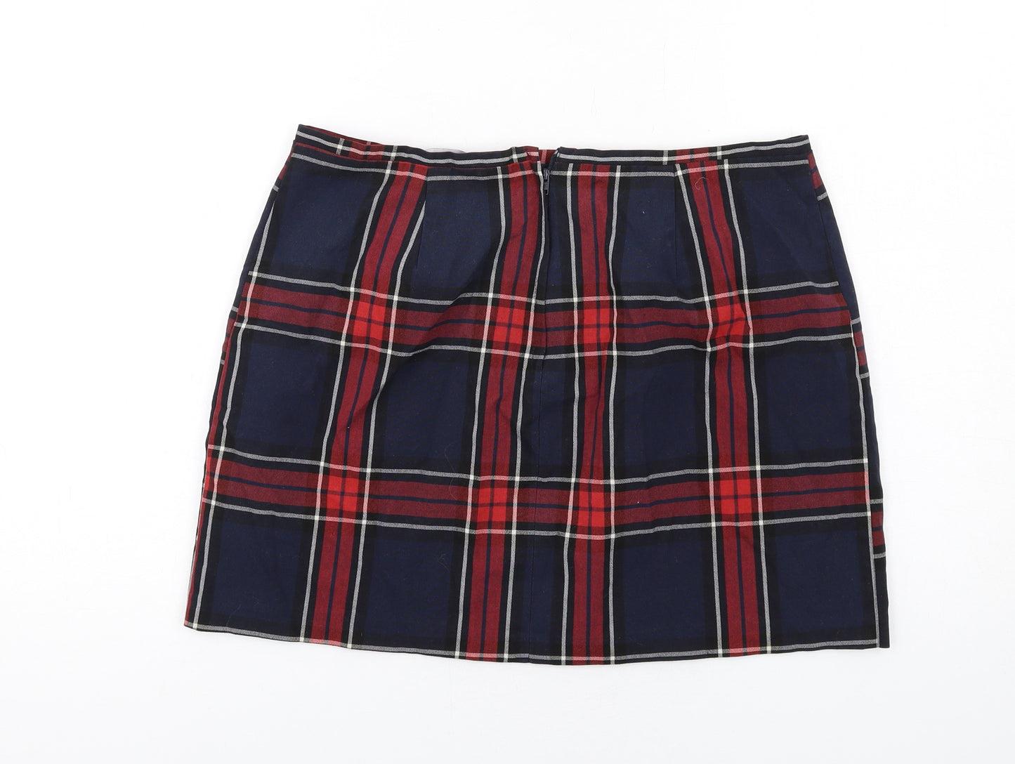 New Look Womens Blue Plaid Cotton Mini Skirt Size 14 Zip