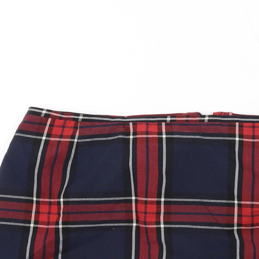 New Look Womens Blue Plaid Cotton Mini Skirt Size 14 Zip