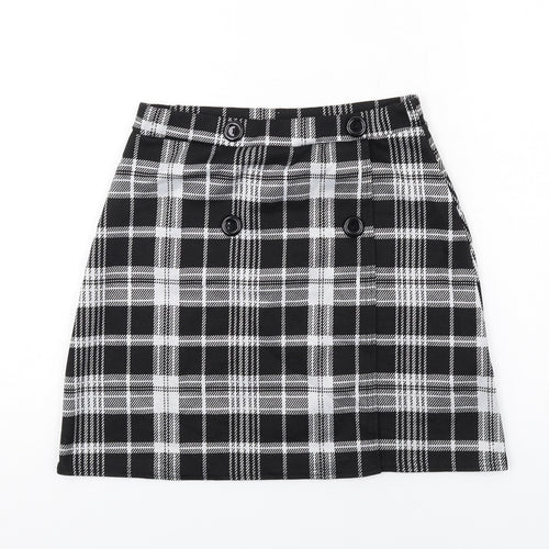 Quiz Womens Black Plaid Polyester A-Line Skirt Size 8