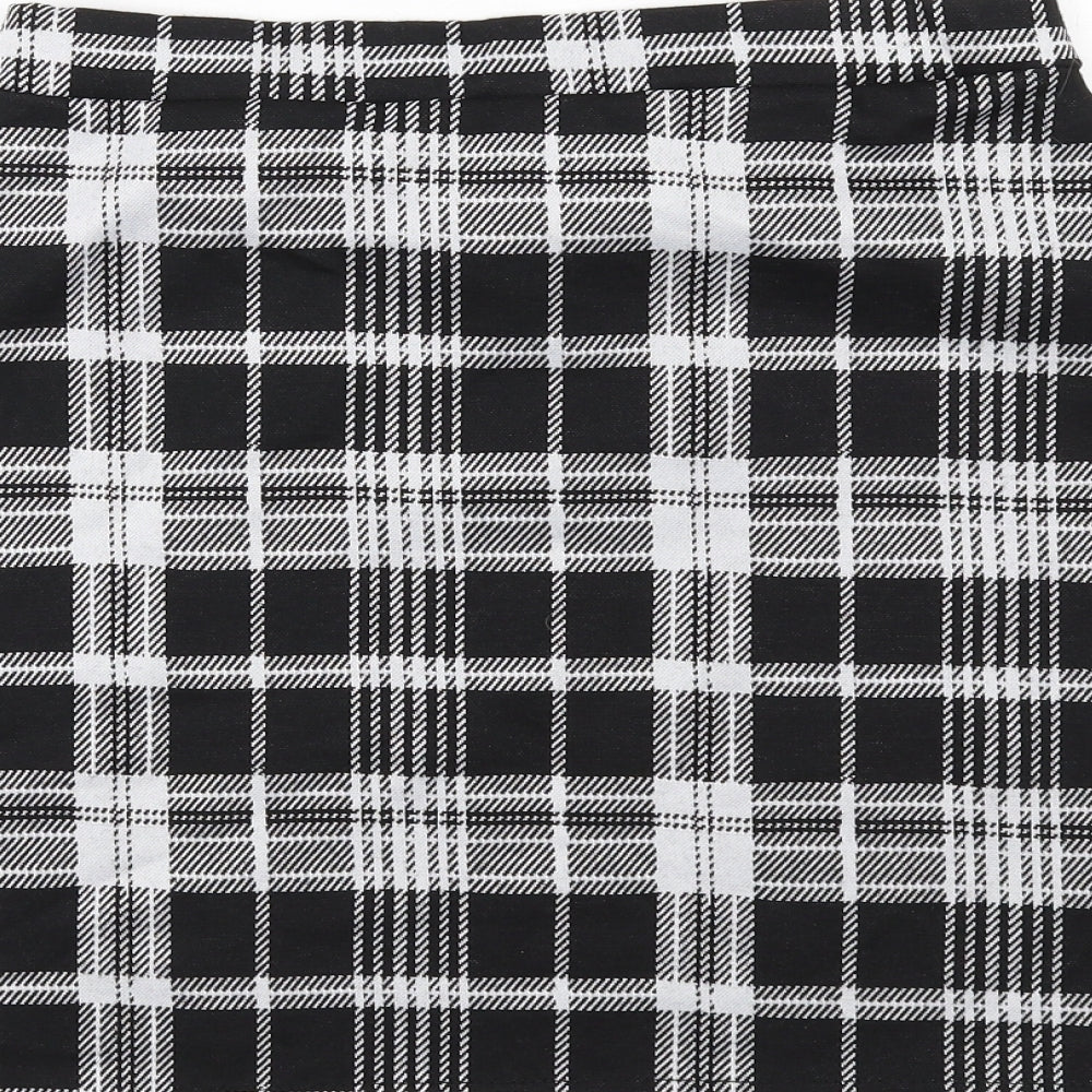 Quiz Womens Black Plaid Polyester A-Line Skirt Size 8