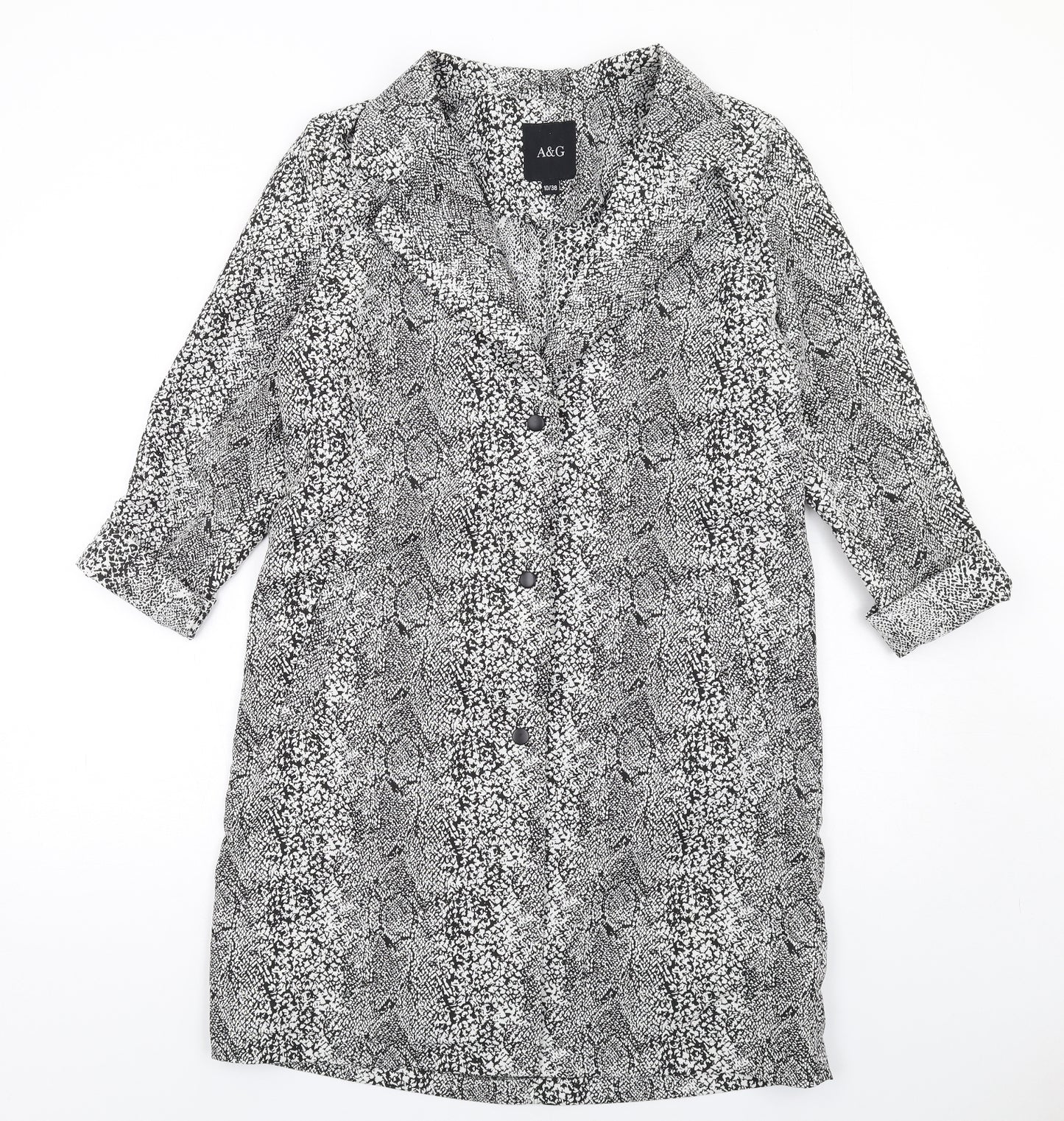 A&G Womens Black Geometric Rain Coat Coat Size 10 Snap