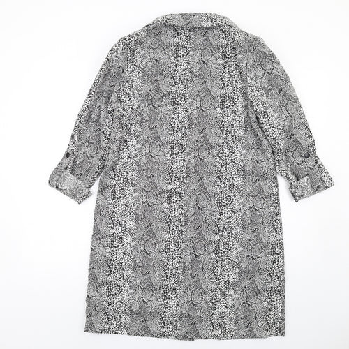 A&G Womens Black Geometric Rain Coat Coat Size 10 Snap