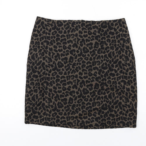 Marks and Spencer Womens Brown Animal Print Polyester A-Line Skirt Size 14 Zip - Leopard pattern