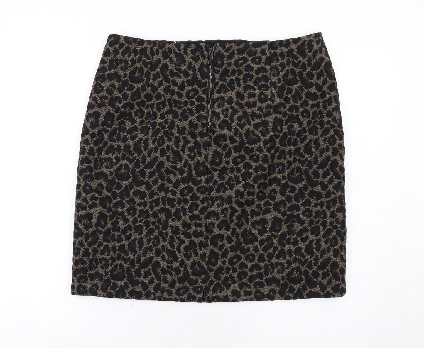 Marks and Spencer Womens Brown Animal Print Polyester A-Line Skirt Size 14 Zip - Leopard pattern