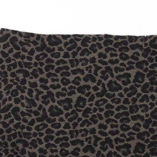 Marks and Spencer Womens Brown Animal Print Polyester A-Line Skirt Size 14 Zip - Leopard pattern