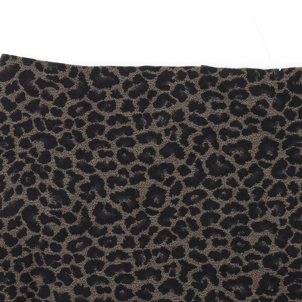 Marks and Spencer Womens Brown Animal Print Polyester A-Line Skirt Size 14 Zip - Leopard pattern