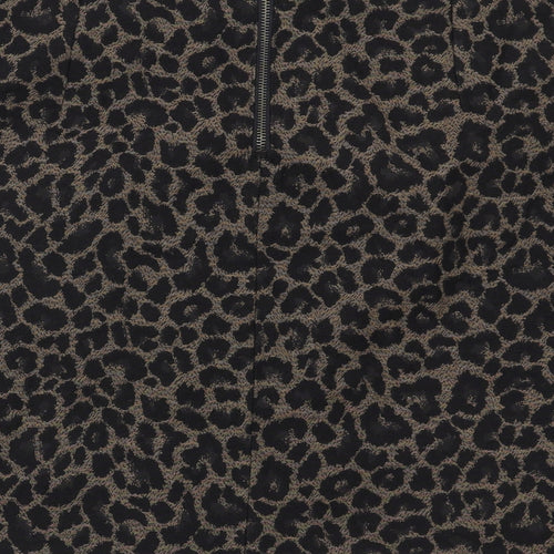 Marks and Spencer Womens Brown Animal Print Polyester A-Line Skirt Size 14 Zip - Leopard pattern