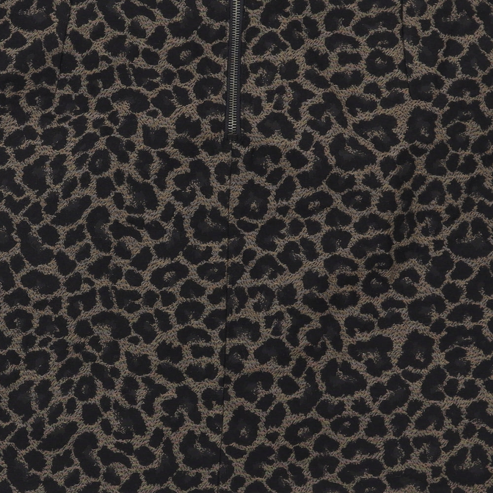 Marks and Spencer Womens Brown Animal Print Polyester A-Line Skirt Size 14 Zip - Leopard pattern
