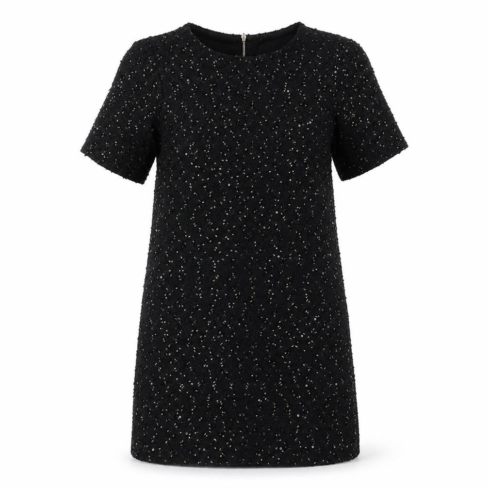 Front view of Oasis women’s black polyester a-line, size XS, round neck zip