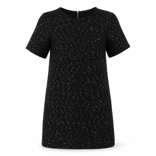 Front view of Oasis women’s black polyester a-line, size XS, round neck zip