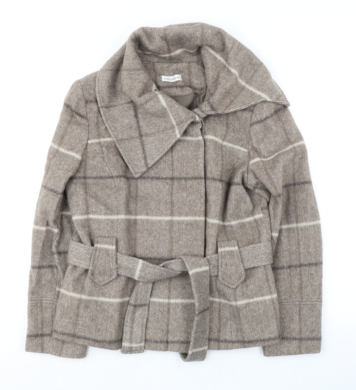 Todays Woman Womens Beige Geometric Jacket Size 14 Button