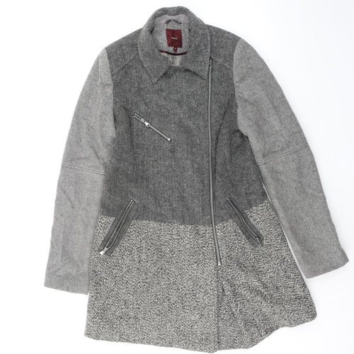 NEXT Womens Grey Geometric Overcoat Coat Size 10 Zip