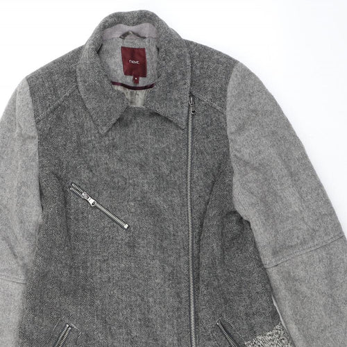 NEXT Womens Grey Geometric Overcoat Coat Size 10 Zip
