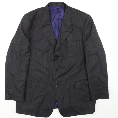 International Menswear Collection Mens Grey Striped Wool Jacket Suit Jacket Size 46 Regular