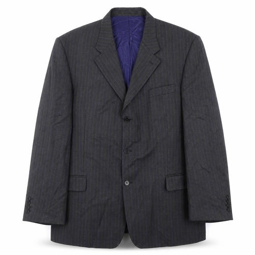 International Menswear Collection Mens Grey Striped Wool Jacket Suit Jacket Size 46 Regular