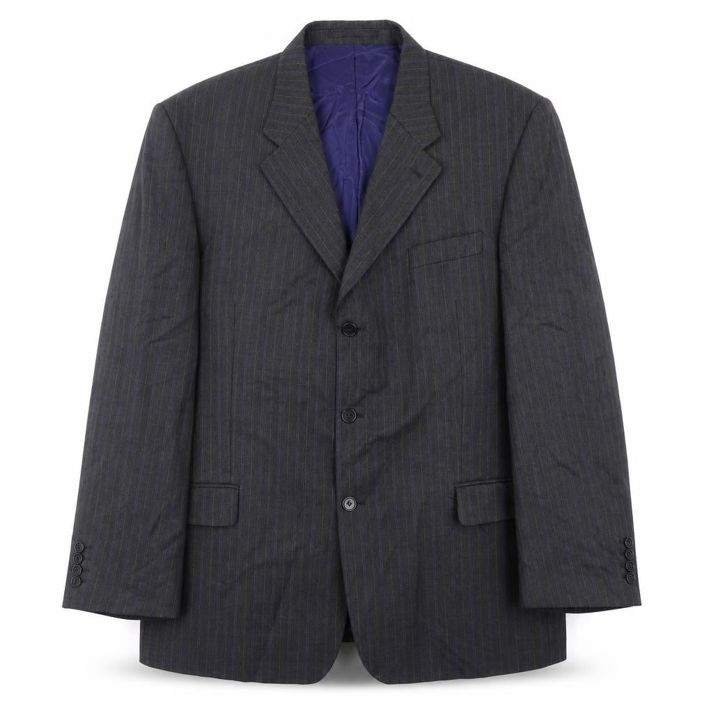 International Menswear Collection Mens Grey Striped Wool Jacket Suit Jacket Size 46 Regular