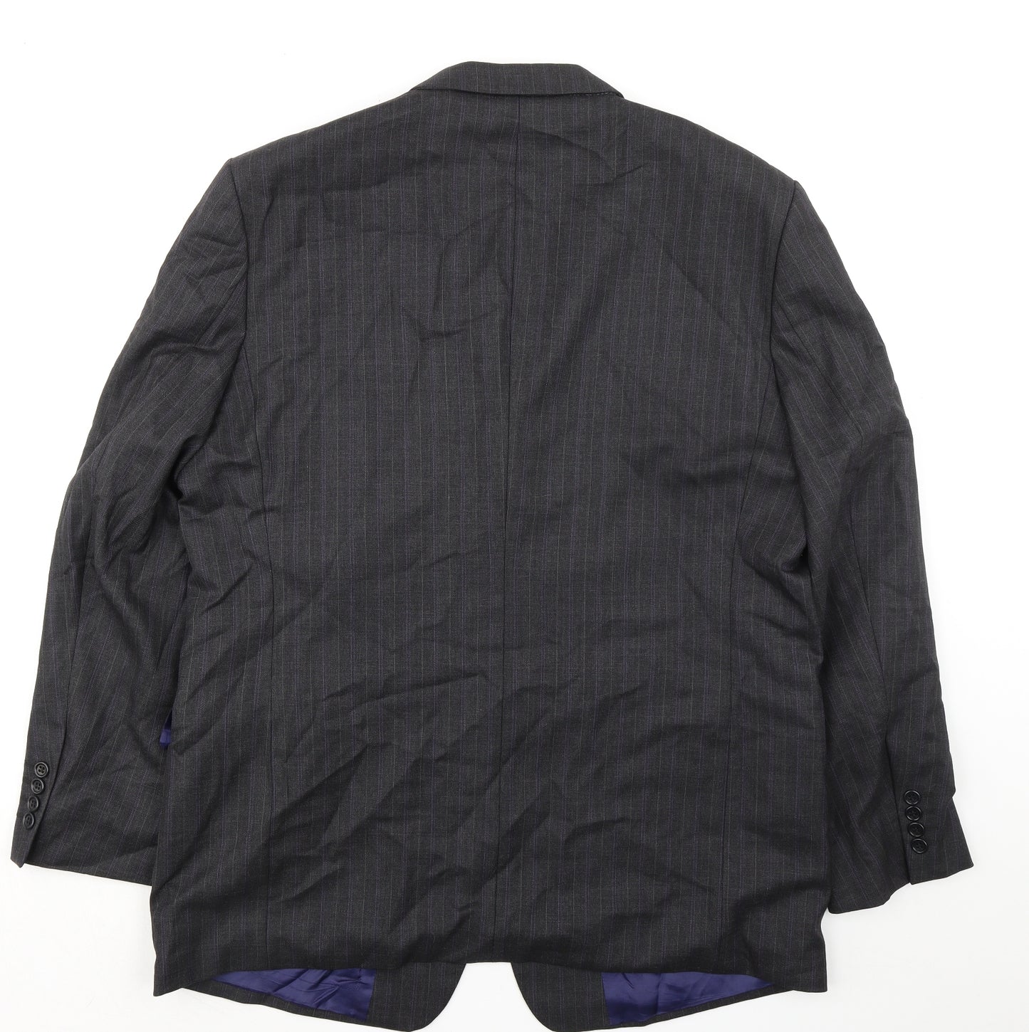 International Menswear Collection Mens Grey Striped Wool Jacket Suit Jacket Size 46 Regular