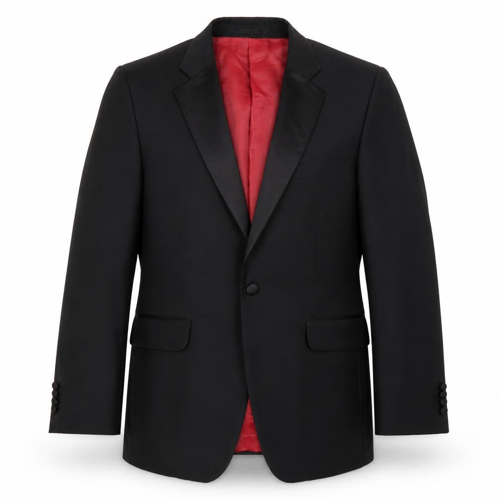 Front view of Charlton Gray men’s grey polyester tuxedo suit jacket, size 40, regular