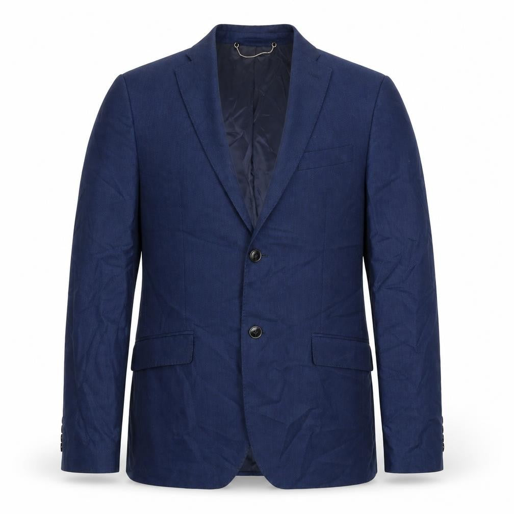 Front view of Zara men’s blue polyester jacket suit jacket, size 40, regular