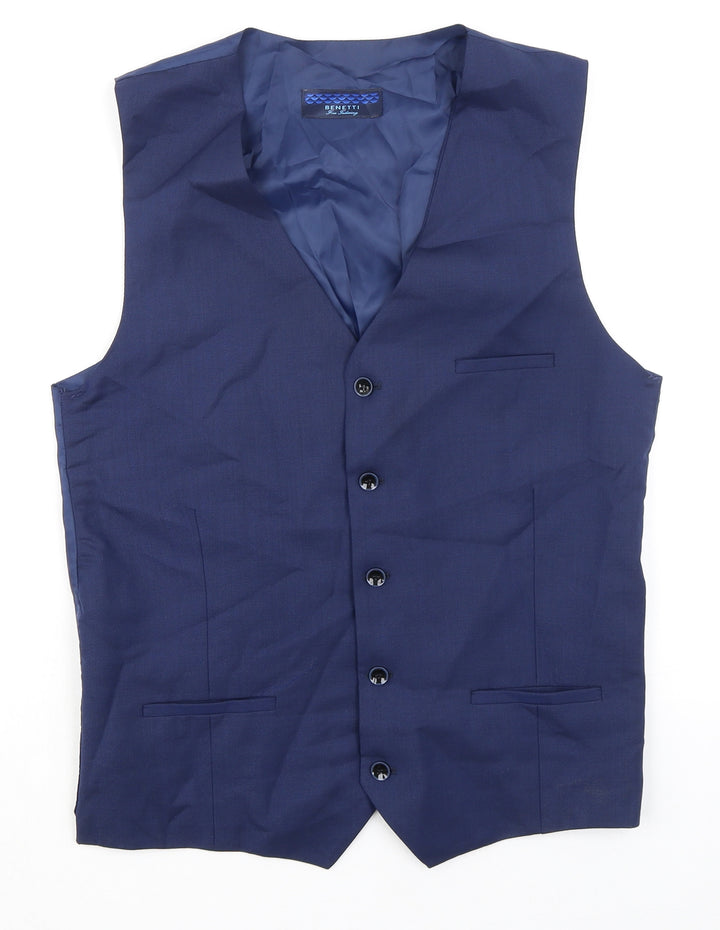 Benetti Mens Blue Wool Jacket Suit Waistcoat Size 40 Regular