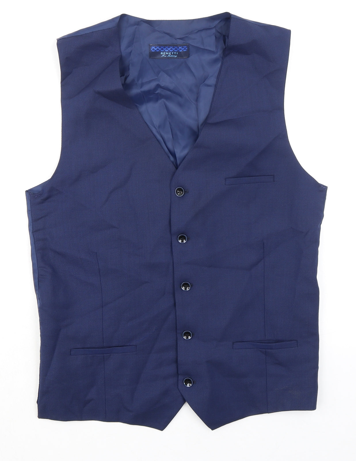 Benetti Mens Blue Wool Jacket Suit Waistcoat Size 40 Regular