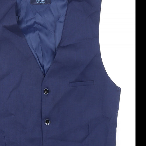 Benetti Mens Blue Wool Jacket Suit Waistcoat Size 40 Regular
