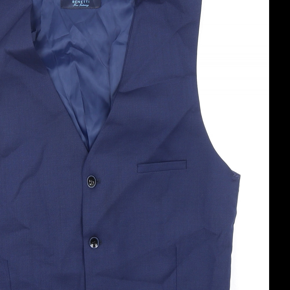 Benetti Mens Blue Wool Jacket Suit Waistcoat Size 40 Regular