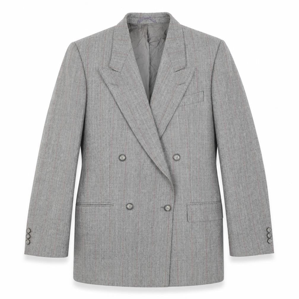 Front view of Konen men’s grey striped wool jacket suit jacket, size 40, regular