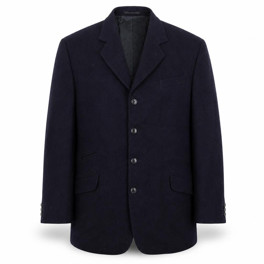 Front view of GB company men’s blue wool jacket suit jacket, size 42, regular