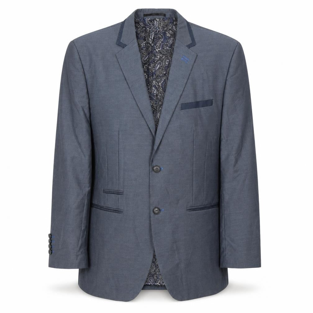 Front view of Vouet Homme men’s blue polyester jacket suit jacket, size 46, regular