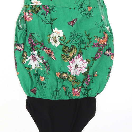 New Look Womens Green Floral Viscose Bodysuit One-Piece Size 8 Snap