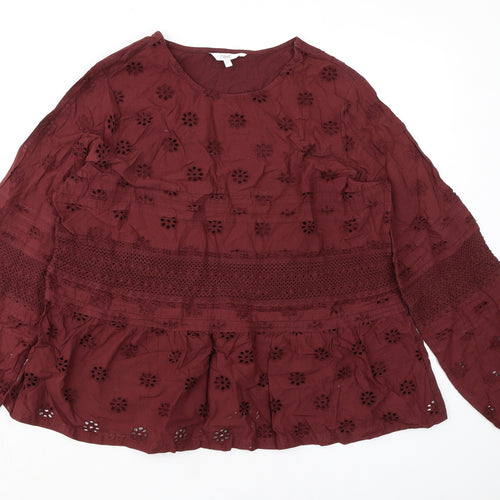 NEXT Womens Brown 100% Cotton Basic Blouse Size 20 Boat Neck - Broderie Anglaise