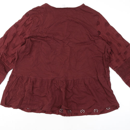 NEXT Womens Brown 100% Cotton Basic Blouse Size 20 Boat Neck - Broderie Anglaise