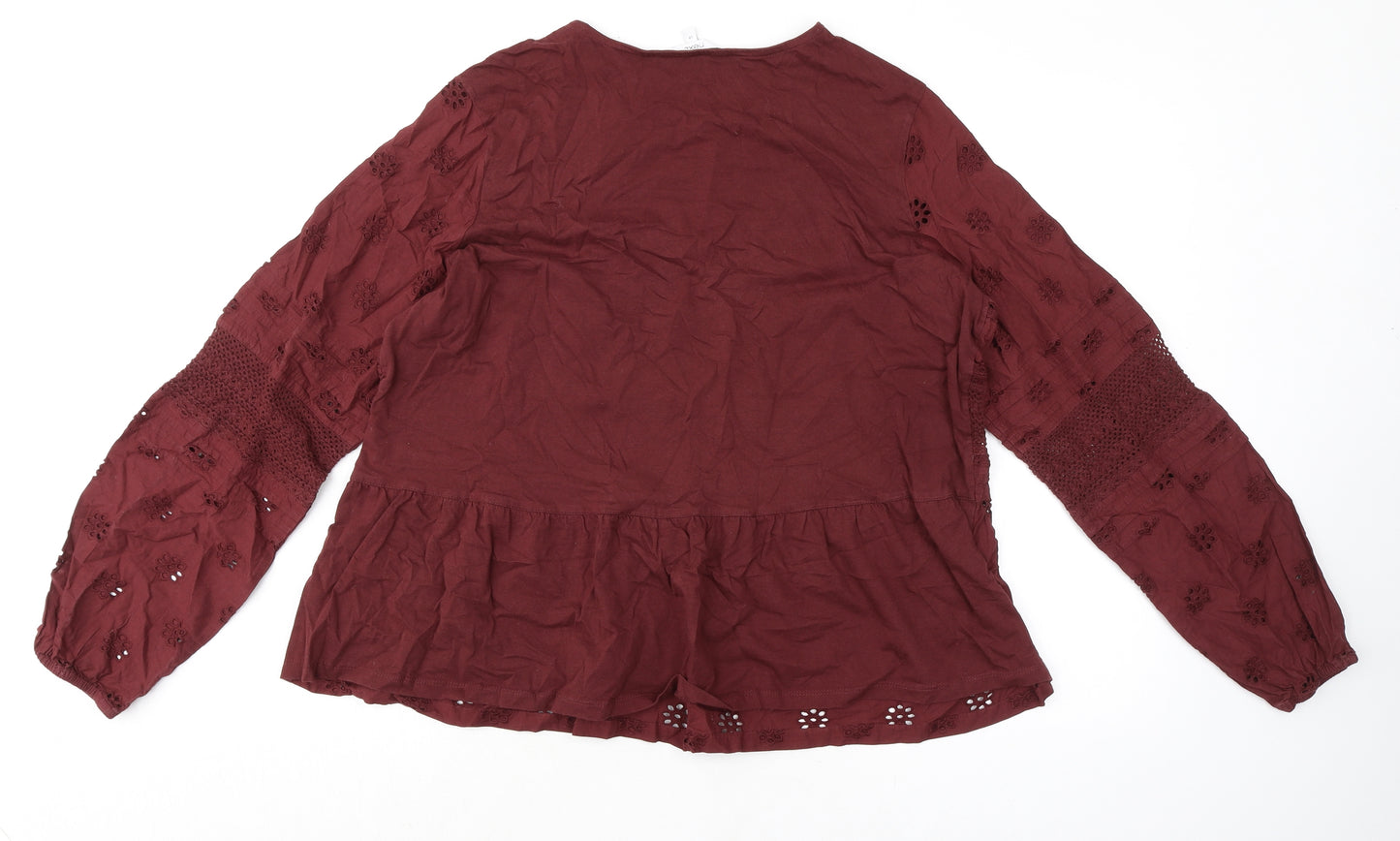 NEXT Womens Brown 100% Cotton Basic Blouse Size 20 Boat Neck - Broderie Anglaise
