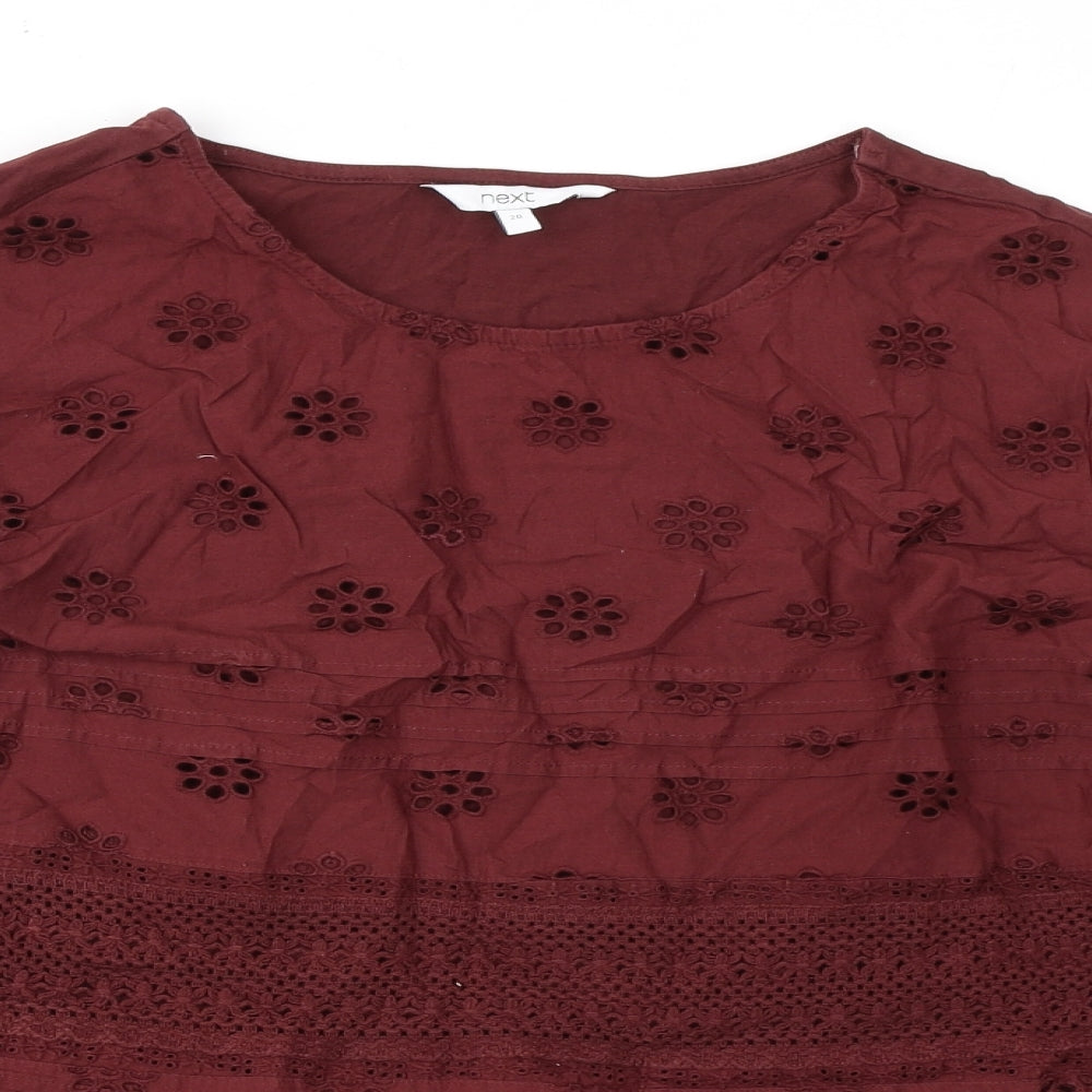 NEXT Womens Brown 100% Cotton Basic Blouse Size 20 Boat Neck - Broderie Anglaise
