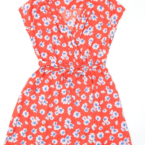 New Look Womens Orange Floral Polyester A-Line Size 10 V-Neck Pullover