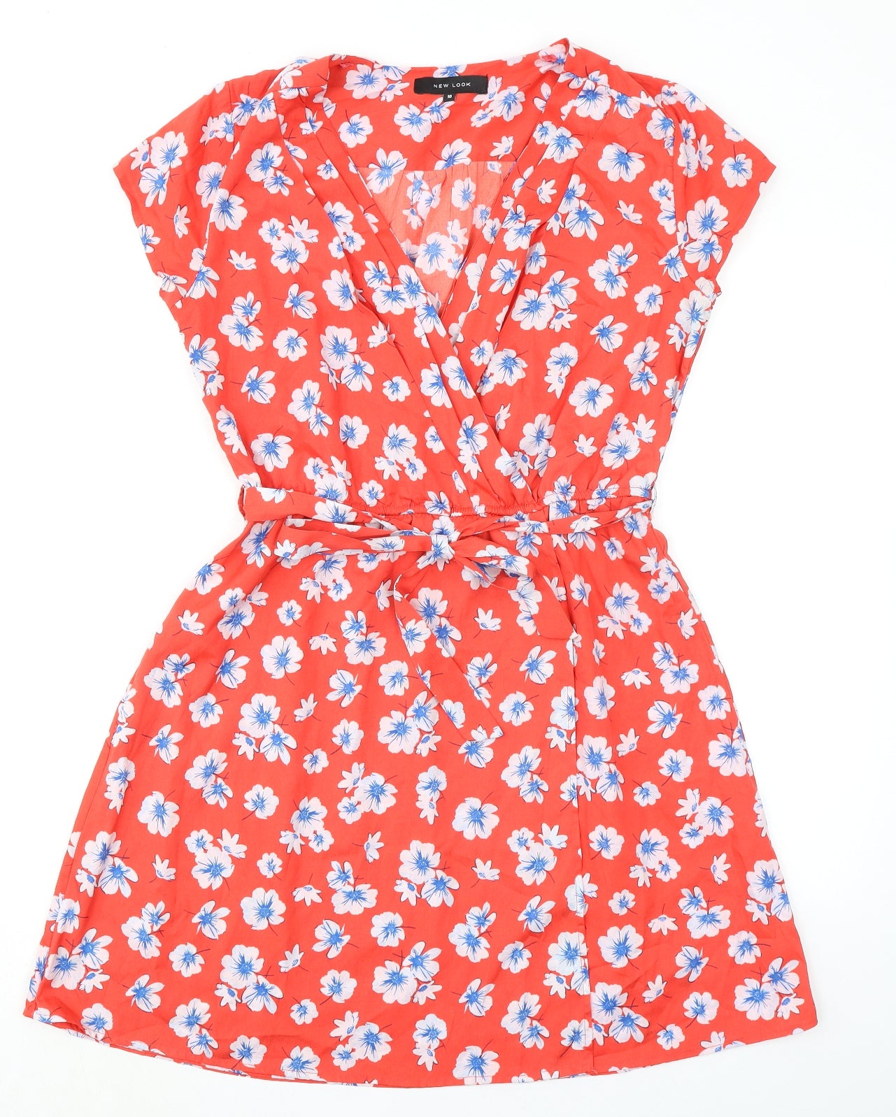 New Look Womens Orange Floral Polyester A-Line Size 10 V-Neck Pullover