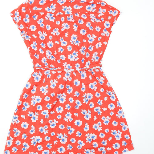 New Look Womens Orange Floral Polyester A-Line Size 10 V-Neck Pullover