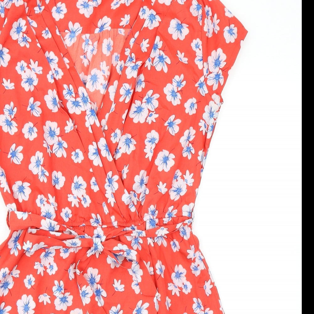 New Look Womens Orange Floral Polyester A-Line Size 10 V-Neck Pullover