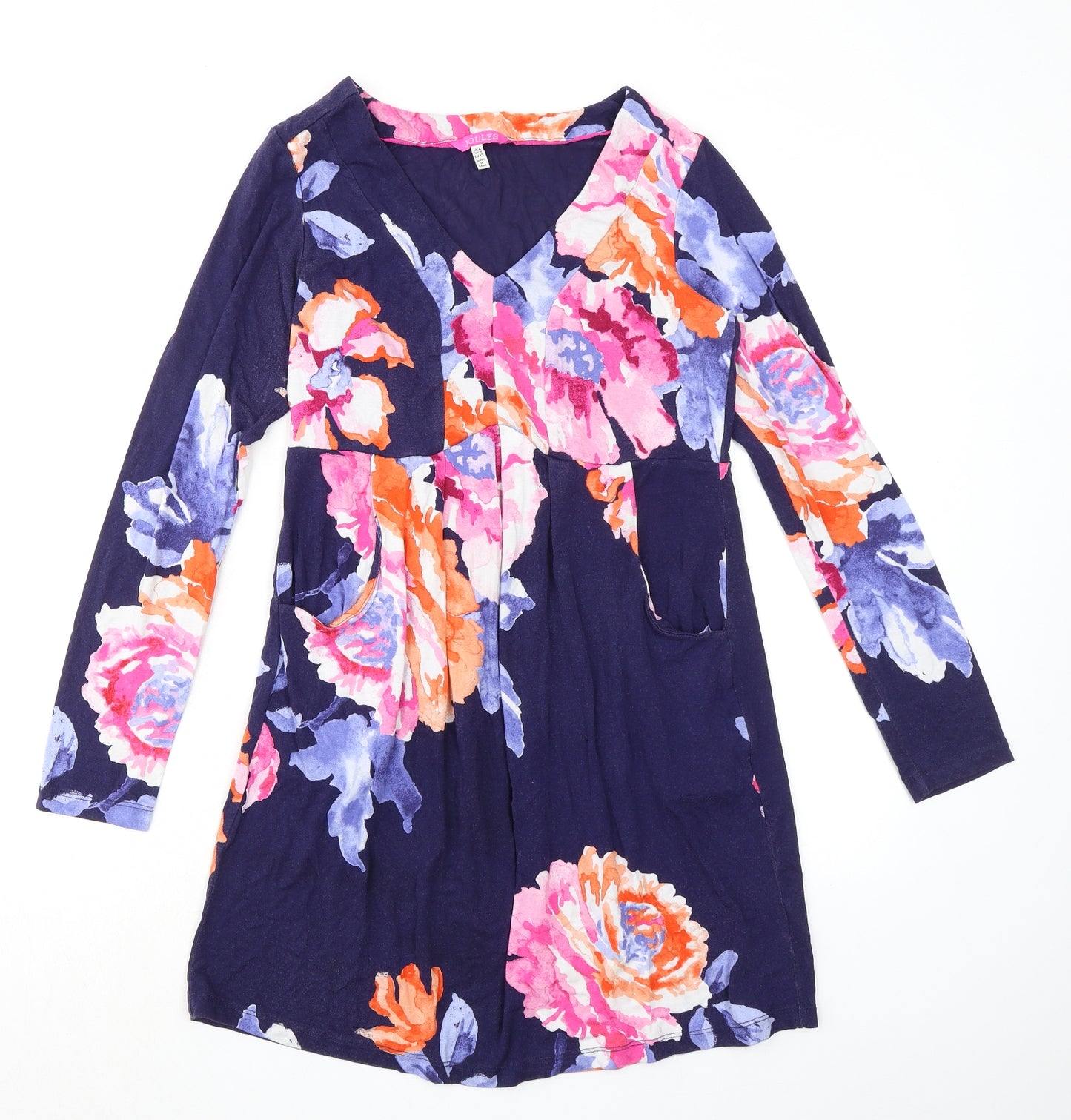 Joules Womens Multicoloured Floral Viscose A-Line Size 8 V-Neck Pullover