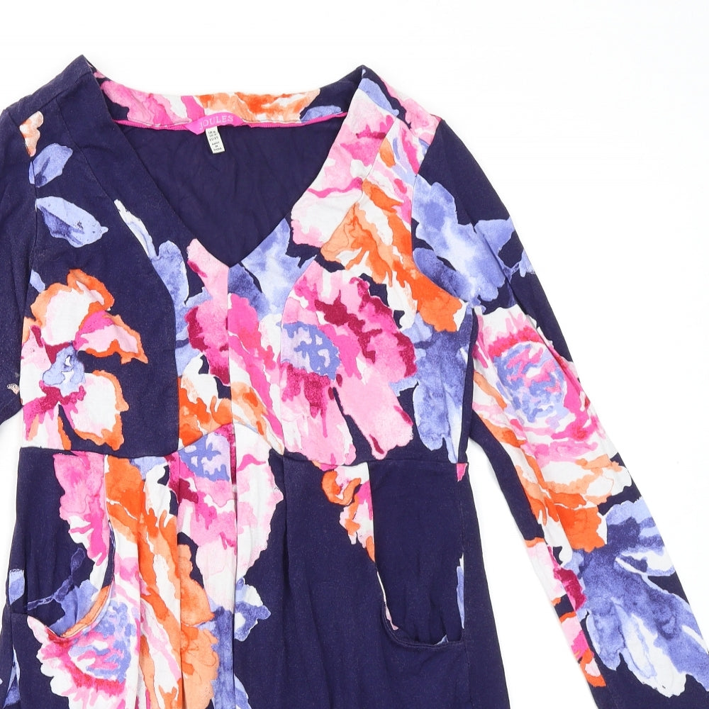 Joules Womens Multicoloured Floral Viscose A-Line Size 8 V-Neck Pullover