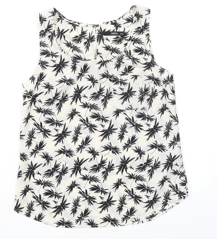 Oasis Womens Ivory Geometric Polyester Basic Tank Size 10 Boat Neck