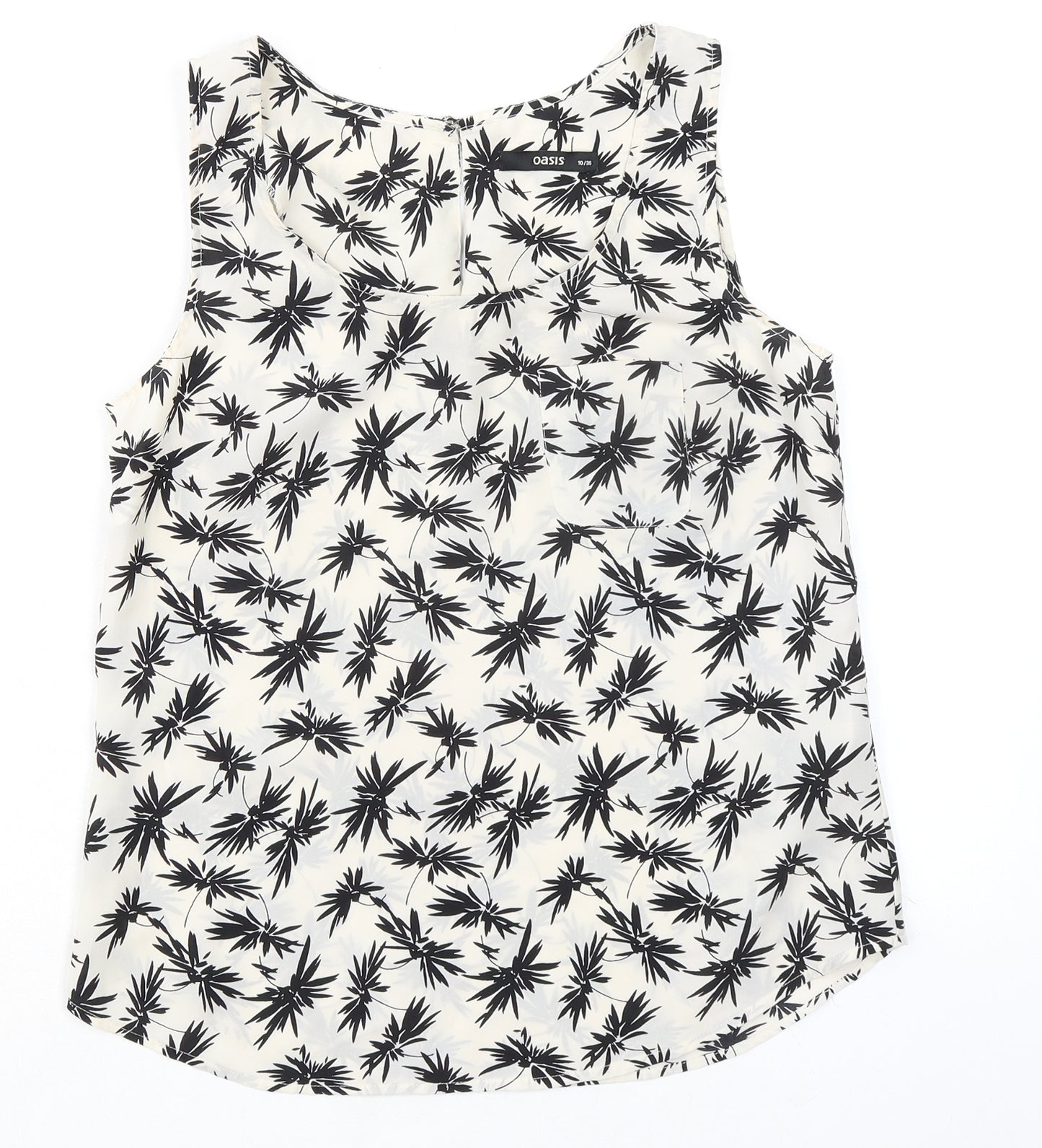 Oasis Womens Ivory Geometric Polyester Basic Tank Size 10 Boat Neck