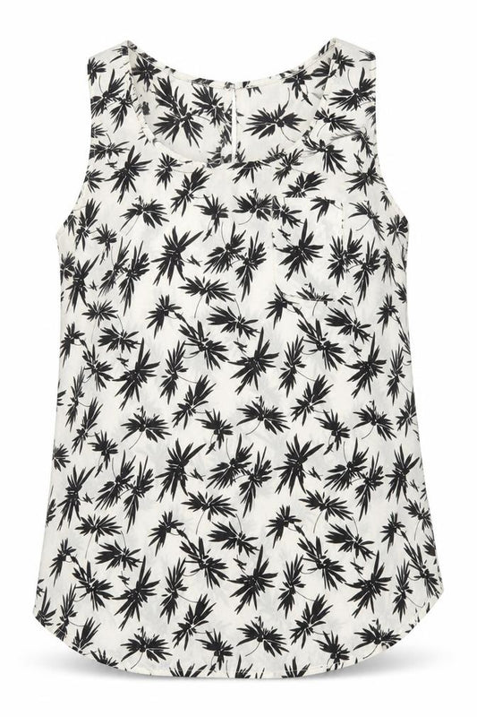 Front view of Oasis women’s ivory geometric polyester basic tank, size UK 10, boat neck