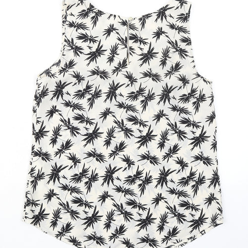 Oasis Womens Ivory Geometric Polyester Basic Tank Size 10 Boat Neck