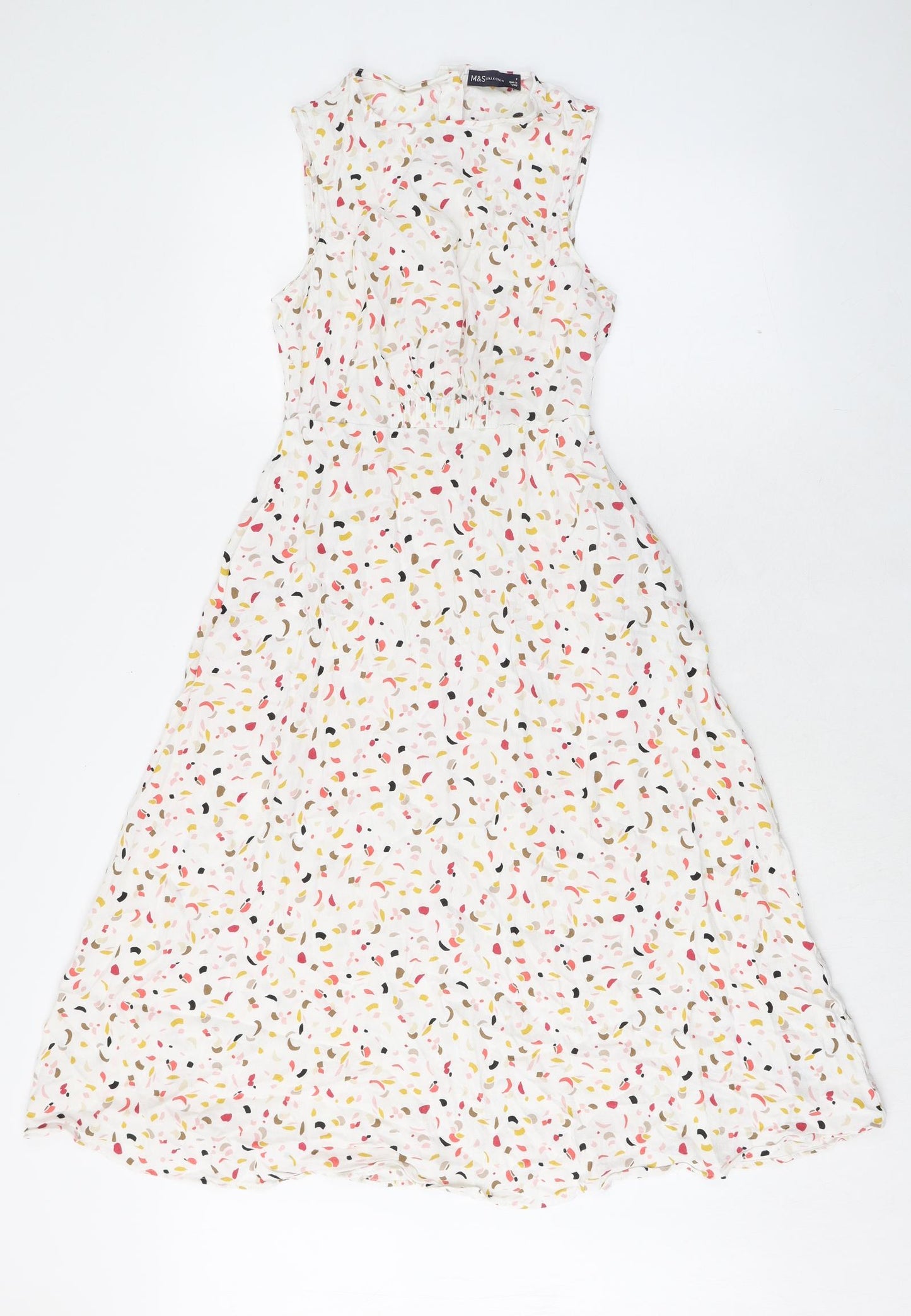 Marks and Spencer Womens Multicoloured Geometric Viscose Trapeze & Swing Size 8 Round Neck Button